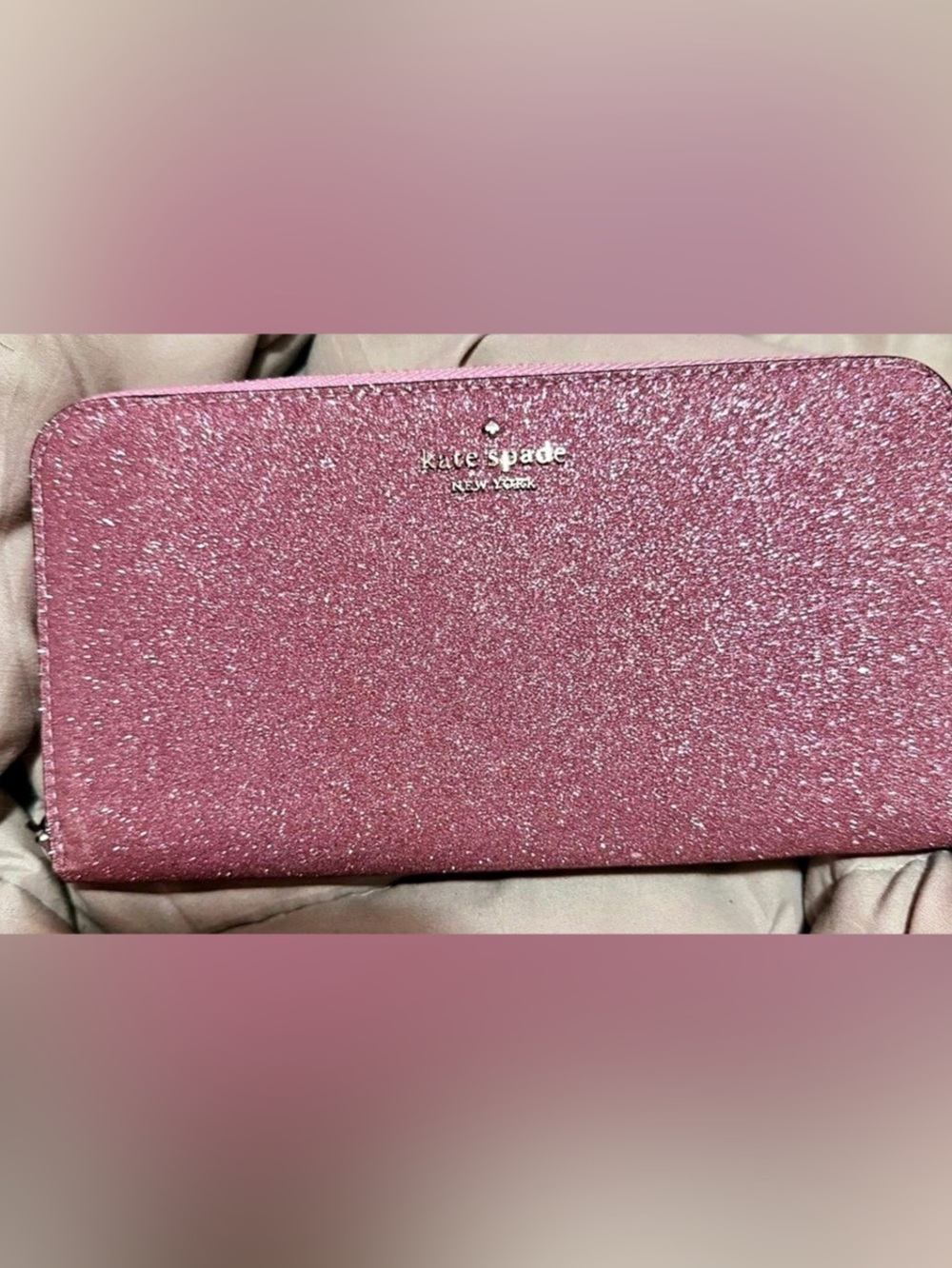 Kate Spade Glitter Zip-Around Wallet in Pink